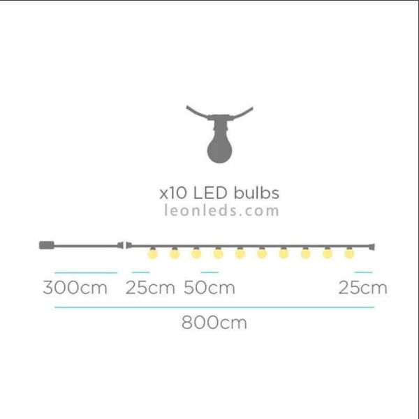 Pack 3 Guirnaldas Allegra negra con cable dimensiones New Garden | LeonLeds Iluminación