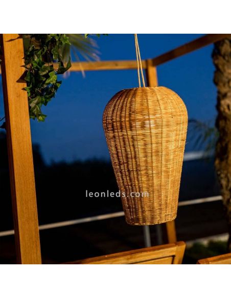 Lámpara colgante color madera portátil sin cables Saona 50 New Garden | LeonLeds Iluminación