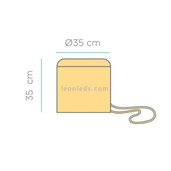 Lámpara de fibras naturales colgante portátil y recargable Benirrás dimensiones New Garden | LeonLeds Iluminación
