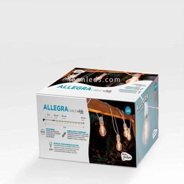 Pack 3 Guirnaldas LED Allegra white embalaje cable New Garden | LeonLeds Iluminación
