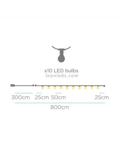 Pack 3 Guirnaldas LED Allegra white dimensiones New Garden | LeonLeds Iluminación