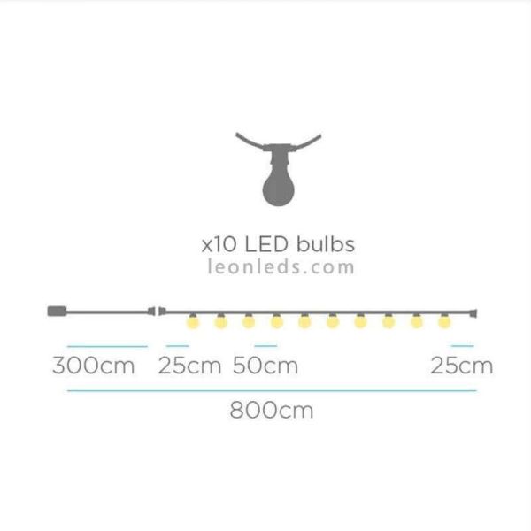 Pack 3 Guirnaldas LED Allegra white dimensiones New Garden | LeonLeds Iluminación