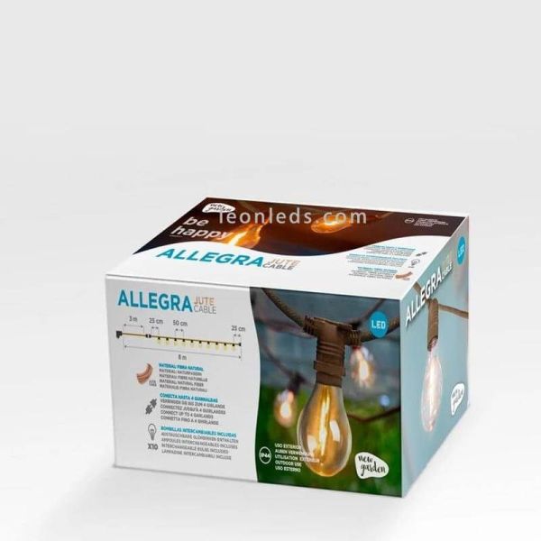 Lot de 3 guirlandes LED Allegra jute avec câble 8m packaging New Garden | Éclairage LeonLeds