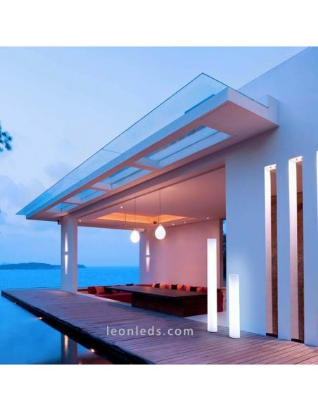 Lampadaire extérieur LED cylindrique chaud 100cm Fity ambiance photo New Garden | Éclairage LeonLeds