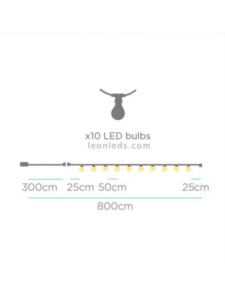Pack 3 guirlandes rechargeables noires Allegra dimensions New Garden | Éclairage LeonLeds