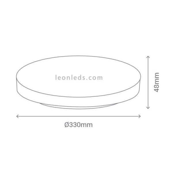 Lâmpada de teto LED ao ar livre redonda branca IP44 24W canadense | LeónIluminação Leds | medidas da luminária de teto