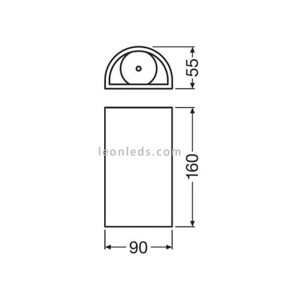 Dimensiones aplique de Pared Exterior LED 12W 3000k Gris Oscuro| LeonLeds Iluminación