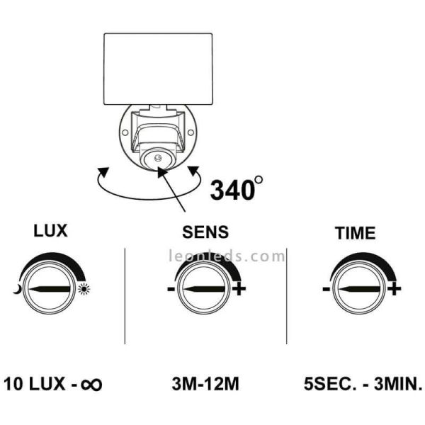 Aplique LED de exterior con sensor para jardín Pagino | LeónLeds Iluminación | lámpara de pared regulable