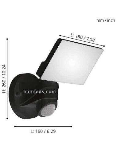 Applique murale d'extérieur à LED avec capteur pour jardin Pagino | Éclairage LeónLeds | mesures de la lampe murale