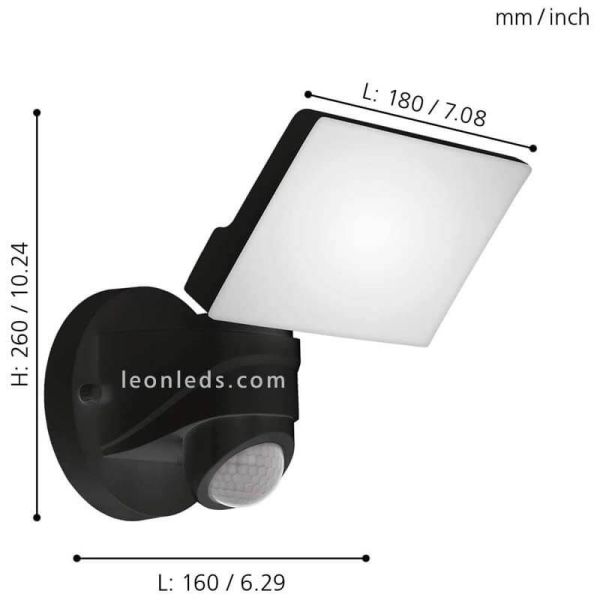 Applique murale d'extérieur à LED avec capteur pour jardin Pagino | Éclairage LeónLeds | mesures de la lampe murale
