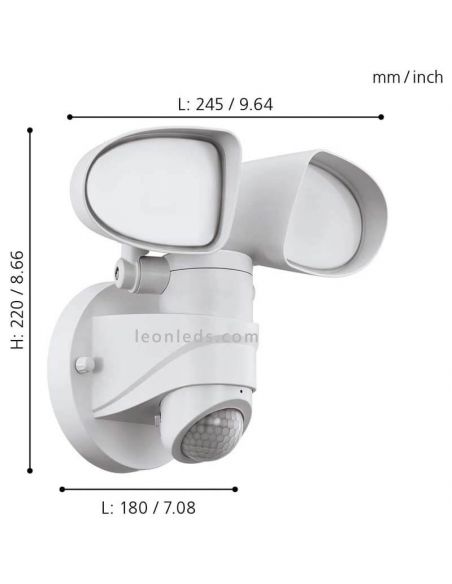 Aplique LED de exterior com luz dupla endereçável e sensor Pagino | LeónIluminação Leds | medidas da lâmpada de parede