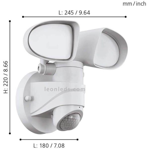 Aplique LED con doble luz direccionable y sensor para exterior Pagino | LeónLeds Iluminación | lampara pared medidas