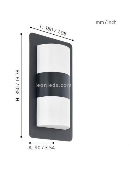 Aplique exterior moderno para fachada Cistierna | LeónLeds Iluminación | lámpara de pared gris antracita medidas