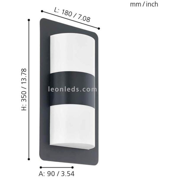 Aplique exterior moderno para fachada Cistierna | LeónLeds Iluminación | lámpara de pared gris antracita medidas