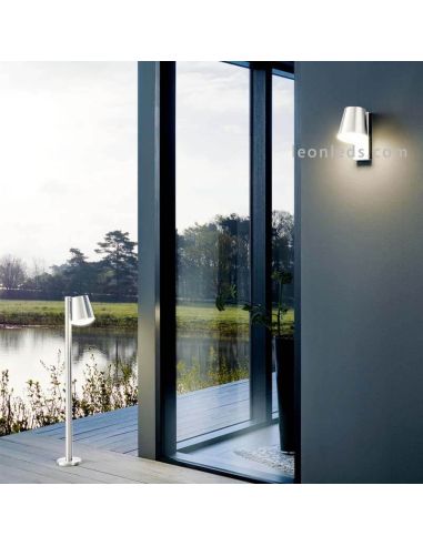 Aplique de pared exterior de acero IP44 Caldiero | LeónLeds Iluminación | lámpara de pared gris plata ambiente