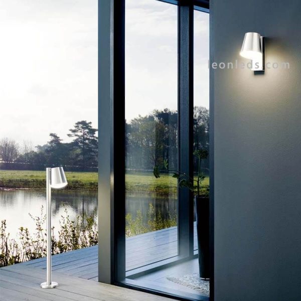 Aplique de pared exterior de acero IP44 Caldiero | LeónLeds Iluminación | lámpara de pared gris plata ambiente