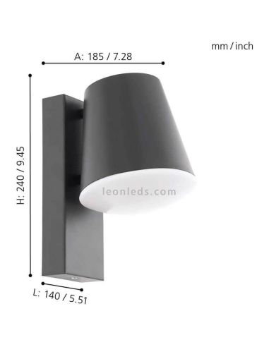 Aplique de pared exterior de acero IP44 Caldiero | LeónLeds Iluminación | lámpara de pared medidas