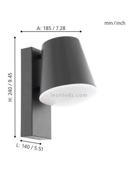 Aplique de pared exterior de acero IP44 Caldiero | LeónLeds Iluminación | lámpara de pared medidas