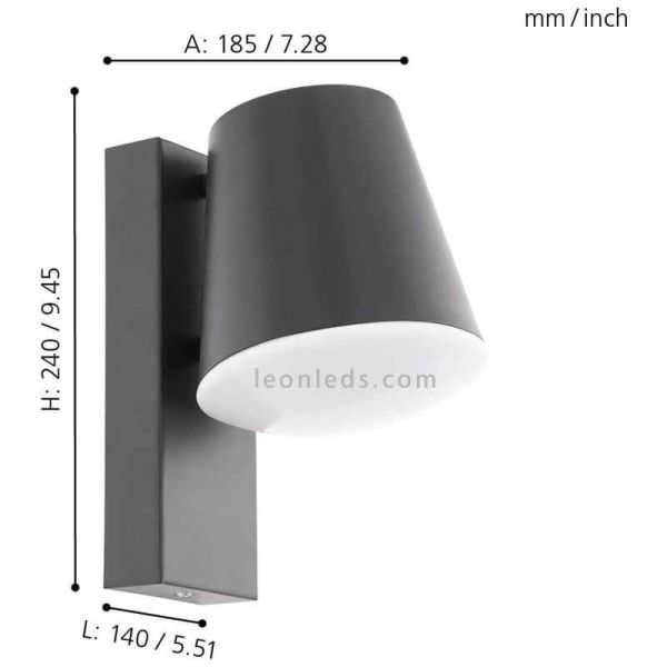 Aplique de pared exterior de acero IP44 Caldiero | LeónLeds Iluminación | lámpara de pared medidas