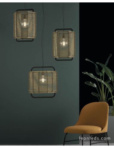 Ambiente com Corda Areia e Luminária de Teto Preto C39013NAR C39015NAR ACB Iluminação | leonleds