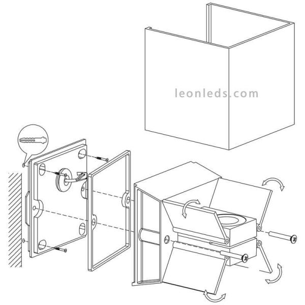 Aplique LED exterior cuadrado de aluminio IP54 Calpino | LeónLeds Iluminación | Lámpara de pared instalación
