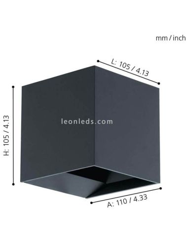 Applique murale d'extérieur LED carrée en aluminium IP54 Calpino | Éclairage LeónLeds | Mesures de l'applique murale anthracite