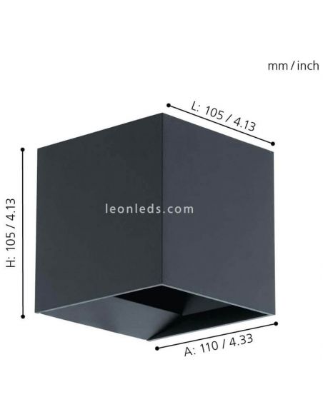 Applique murale d'extérieur LED carrée en aluminium IP54 Calpino | Éclairage LeónLeds | Mesures de l'applique murale anthracite