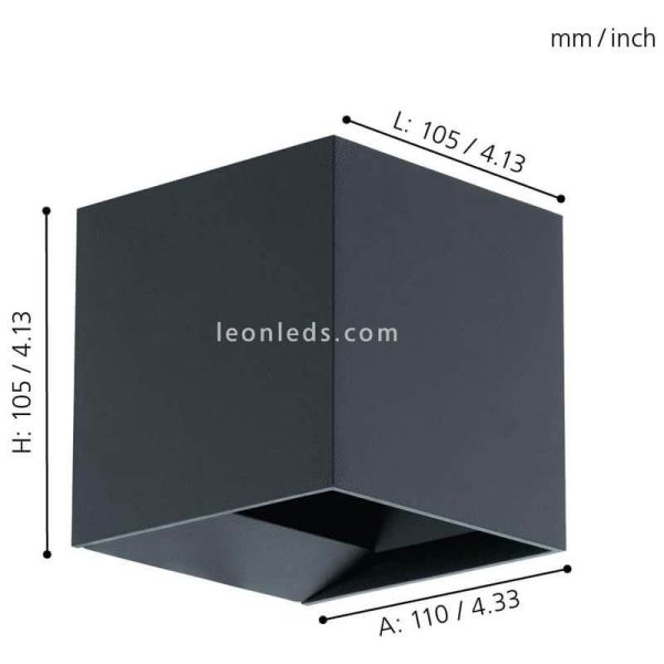 Aplique LED exterior cuadrado de aluminio IP54 Calpino | LeónLeds Iluminación | Lámpara de pared antracita medidas