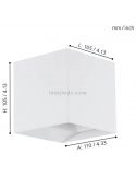 Applique murale d'extérieur LED carrée en aluminium IP54 Calpino | Éclairage LeónLeds | Mesures de l'applique murale blanche