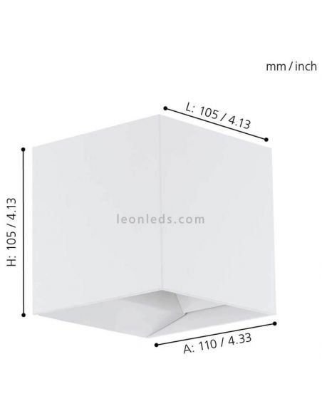Aplique LED exterior cuadrado de aluminio IP54 Calpino | LeónLeds Iluminación | Lámpara de pared blanca medidas