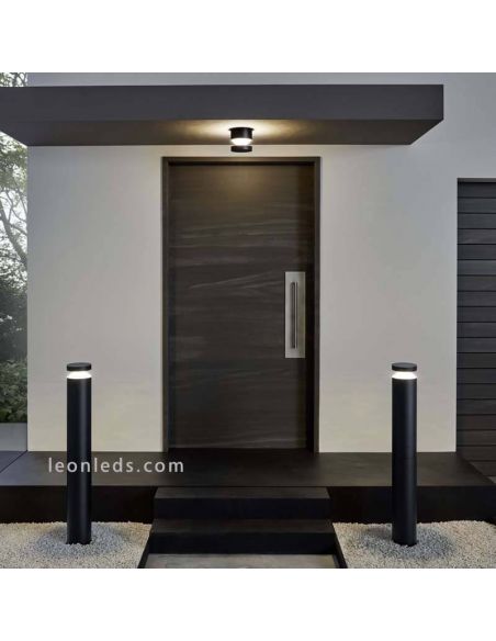Baliza LED exterior alta de 1 metro IP44 Melzo | LeónLeds Iluminación | Lámpara de techo negra con aplique