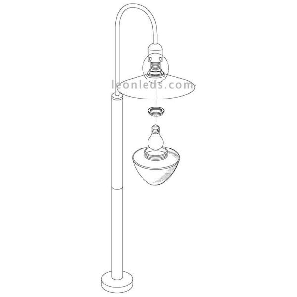 Baliza LED exterior Sirmione para senderos negra y oro | LeónLeds Iluminación | lámpara de suelo farola negra y oro instalación