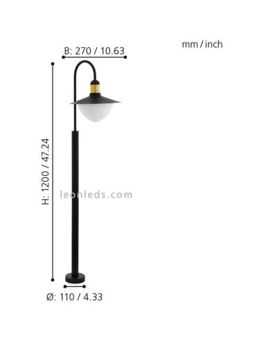 Baliza exterior Sirmione para senderos negra y oro 1xE27 | LeónLeds Iluminación | lámpara de suelo farola negra y oro medidas