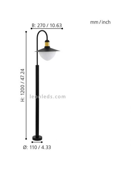 Sinalizador externo Sirmione para caminhos preto e dourado 1xE27 | LeónIluminação Leds | medidas de luminária de chão de poste d