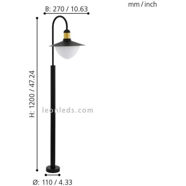 Baliza exterior Sirmione para senderos negra y oro 1xE27 | LeónLeds Iluminación | lámpara de suelo farola negra y oro medidas
