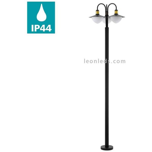 Farola exterior Sirmione para jardín alta 220 cm IP44 | LeónLeds Iluminación | Farola negra 3XE27 para exterior húmedo