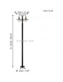 Farola exterior Sirmione para jardín alta 220 cm IP44 | LeónLeds Iluminación | Farola negra 3XE27 medidas