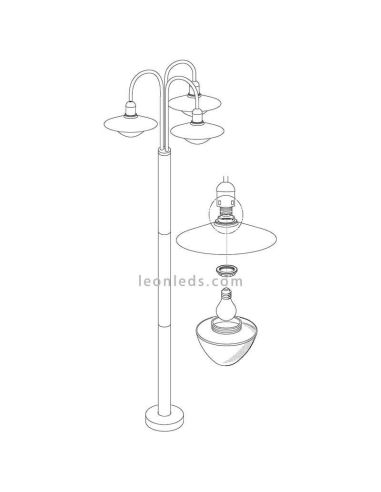 Lampadaire d'extérieur Sirmione pour jardin haut 220 cm IP44 | Éclairage LeónLeds | Installation lampadaire noir 3XE27