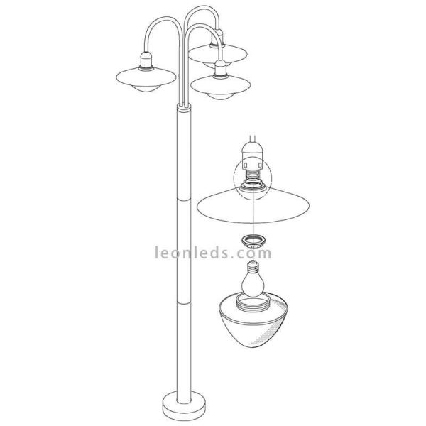 Lampadaire d'extérieur Sirmione pour jardin haut 220 cm IP44 | Éclairage LeónLeds | Installation lampadaire noir 3XE27