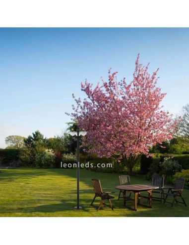 Farola exterior Sirmione para jardín alta 220 cm IP44 | LeónLeds Iluminación | Farola negra 3XE27 ambiente