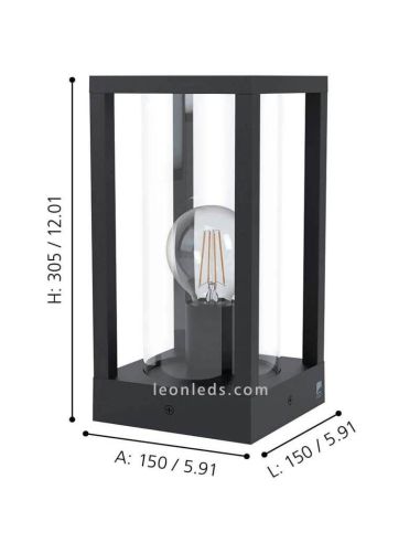 Petit poteau mural en verre noir Dimensions de la série Cascinetta Marque Eglo Iluminación | Éclairage LeonLeds