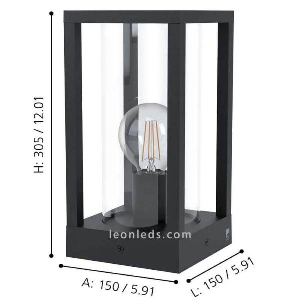 Sobremuro pequeño de vidrio color negro serie Cascinetta dimensiones marca Eglo Iluminación | LeónLeds Iluminación