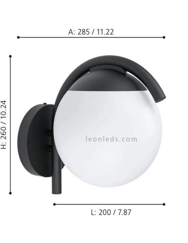 Applique d'extérieur noir et blanc série Prata Vecchia dimensions Eglo Iluminación | Éclairage LeonLeds