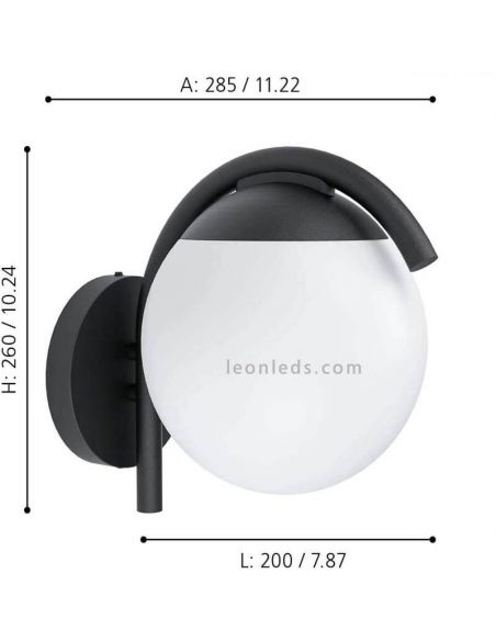 Candeeiro de parede exterior preto e branco série Prata Vecchia dimensões Eglo Iluminación | Leon Iluminação LED