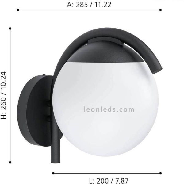 Aplique de pared para exterior negro y blanco serie Prata Vecchia dimensiones Eglo Iluminación | LeonLeds Iluminación