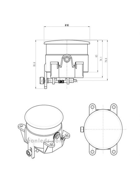 Dimensiones de Faro LED redondo con luz diurna e intermitente RL 1 W213 Was | LeonLeds