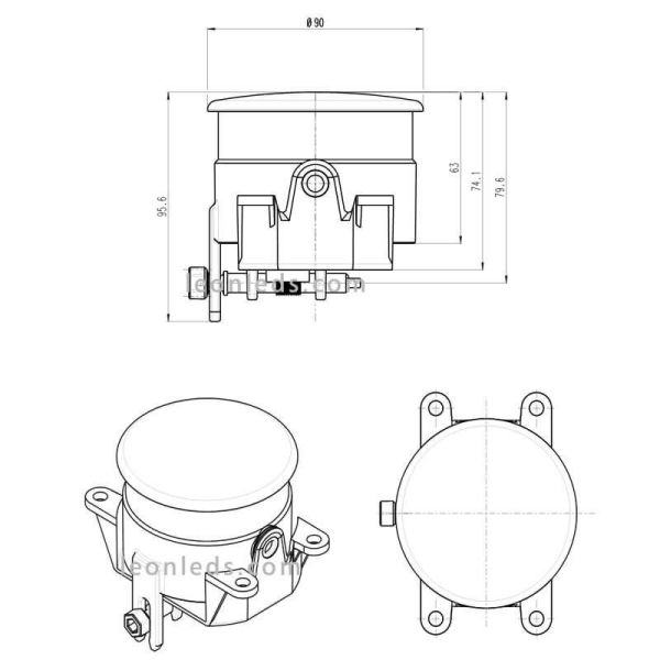 Dimensiones de Faro LED redondo con luz diurna e intermitente RL 1 W213 Was | LeonLeds