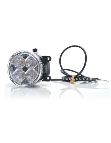 Farol redondo de LED com luz diurna e pisca RL 1 W213 Was | leonleds
