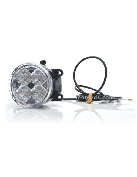 Farol redondo de LED com luz diurna e pisca RL 1 W213 Was | leonleds