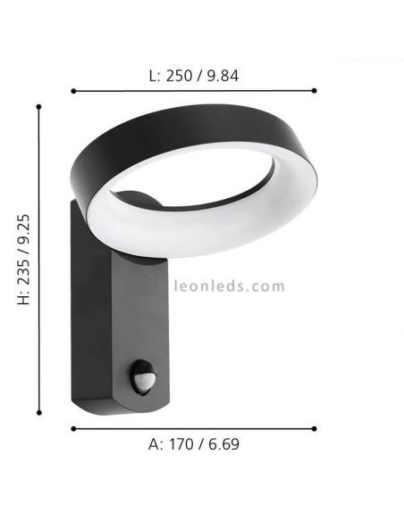 Dimensões Pernate Exterior LED de parede com sensor de luz integrado Eglo Lighting | Leon Iluminação LED